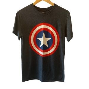MENS MARVEL Captain America Grey Graphic Short Sleeve Tee Shirt S
